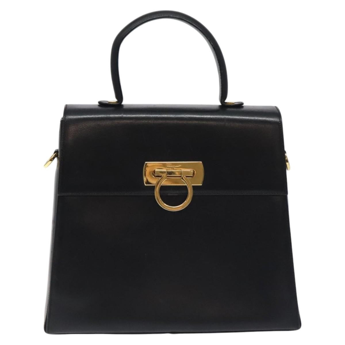 Salvatore Ferragamo Convertible Top Handle Bag Leather, BLACK, LEATHER, Handbag