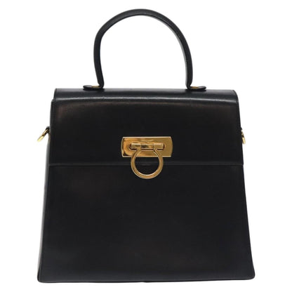 Salvatore Ferragamo Convertible Top Handle Bag Leather, BLACK, LEATHER, Handbag
