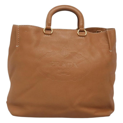 Prada Embossed Logo Convertible Open Tote Vitello Daino, BROWN, LEATHER, Tote bag