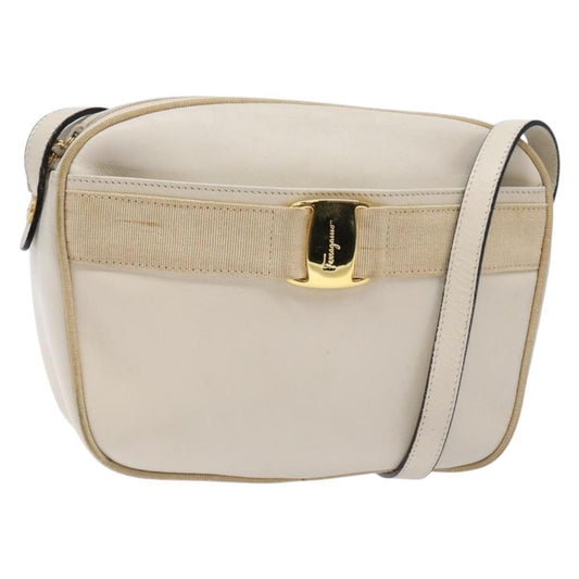 Salvatore Ferragamo Vala Shoulder Bag Leather, BEIGE, LEATHER, Shoulder bag