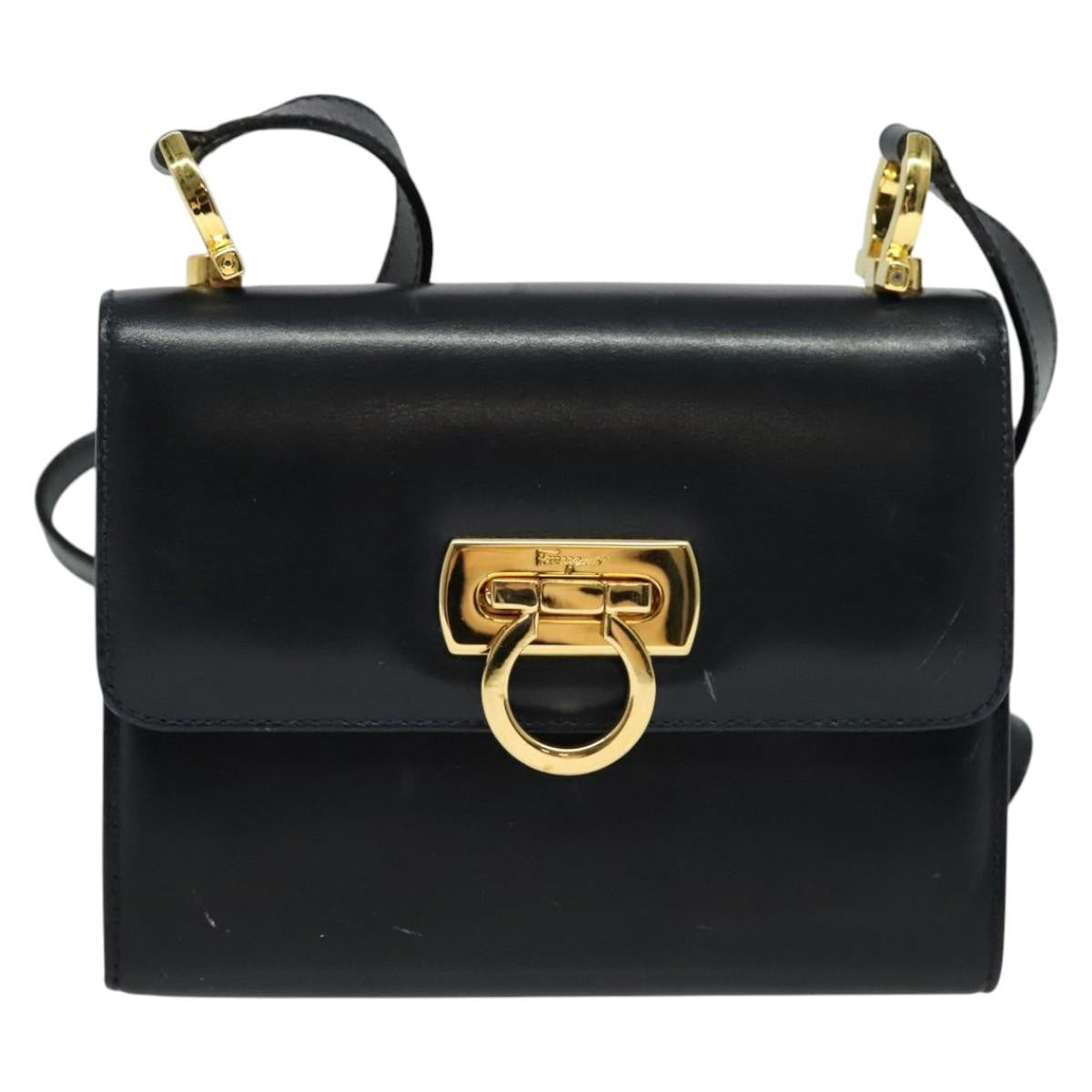 Salvatore Ferragamo Gancini Flap Shoulder bag Leather, BLACK, LEATHER, Shoulder bag