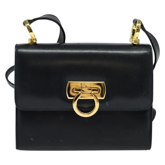 Salvatore Ferragamo Gancini Flap Shoulder bag Leather, BLACK, LEATHER, Shoulder bag