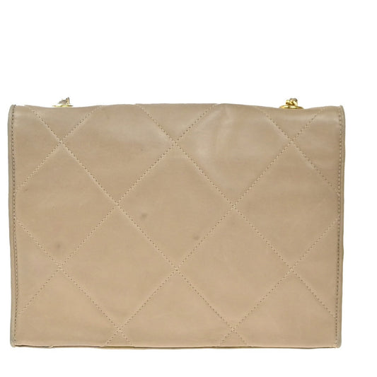 Chanel Diamond CC Flap Bag Quilted Lambskin, Beige, Leather, Shoulder Bag