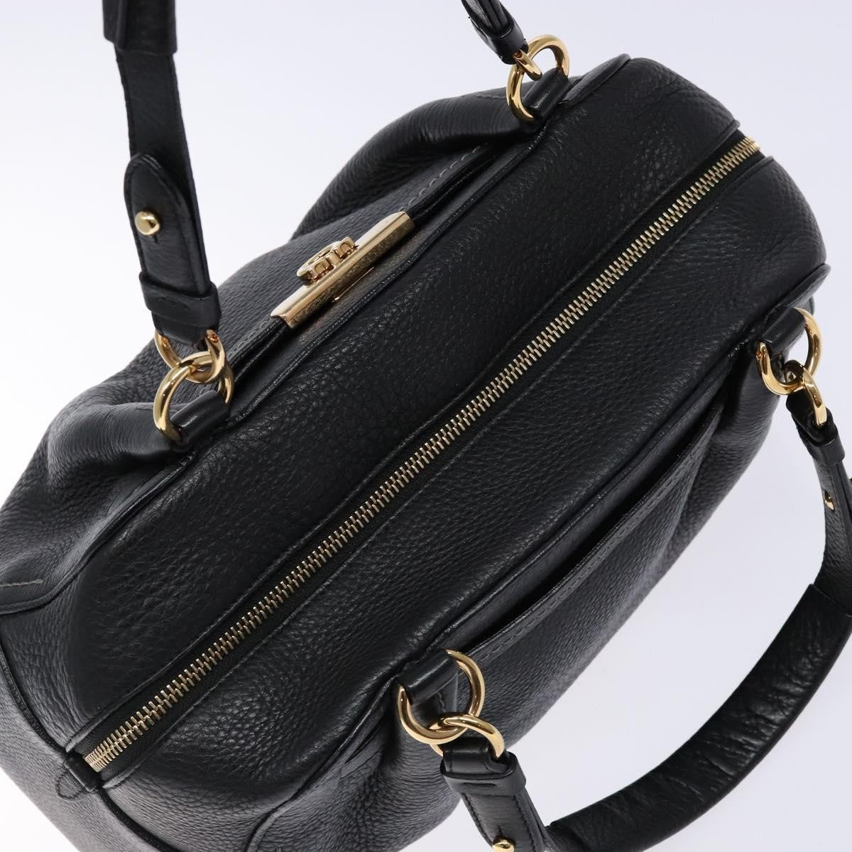 Salvatore Ferragamo Gancini handbag Leather, BLACK, LEATHER, Handbag