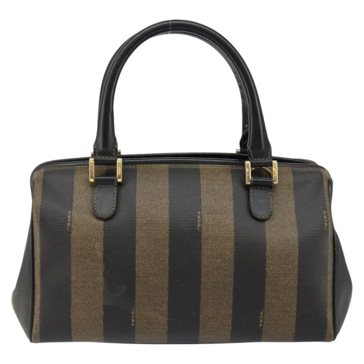 Fendi Vintage Pequin Boston Bag Coated Canvas, BLACK, CANVAS, Handbag