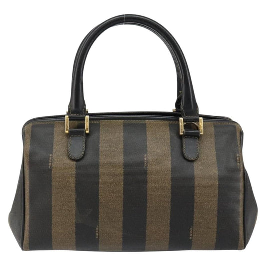 Fendi Vintage Pequin Boston Bag Coated Canvas, BLACK, CANVAS, Handbag