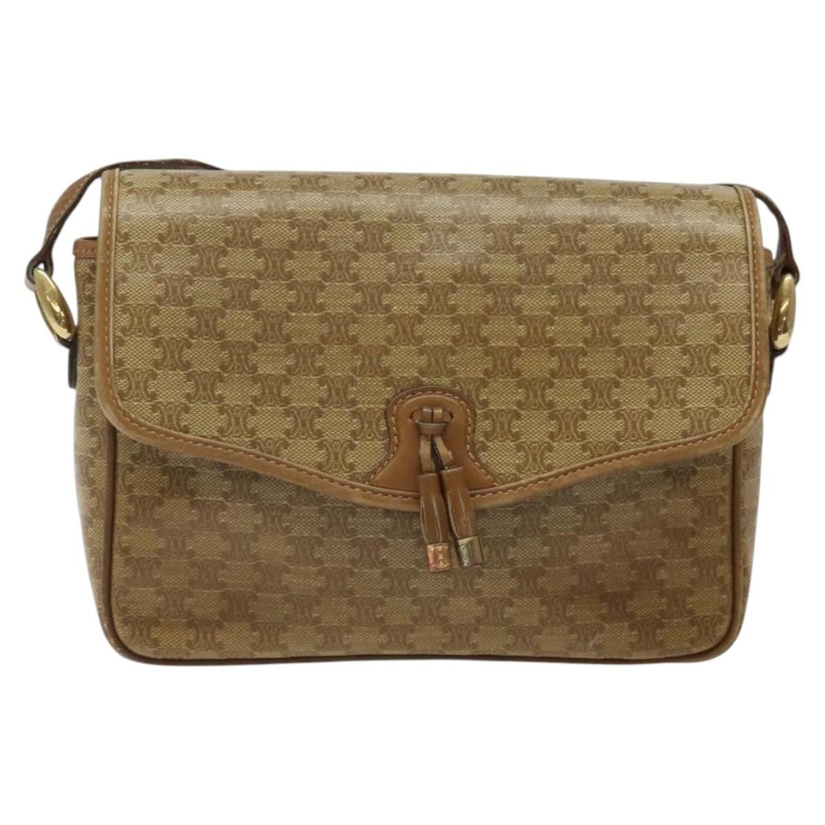 Celine Vintage Macadam Shoulder Bag Canvas, BEIGE, CANVAS, Shoulder bag