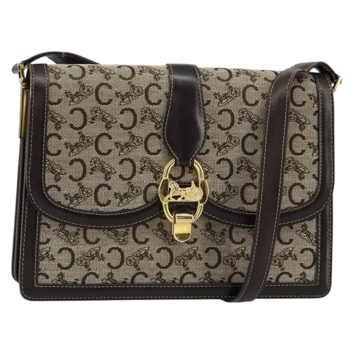 Celine C Sulky Shoulder bag Canvas and Leather, BROWN, CANVAS, Shoulder bag