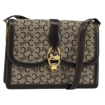 Celine C Sulky Shoulder bag Canvas and Leather, BROWN, CANVAS, Shoulder bag