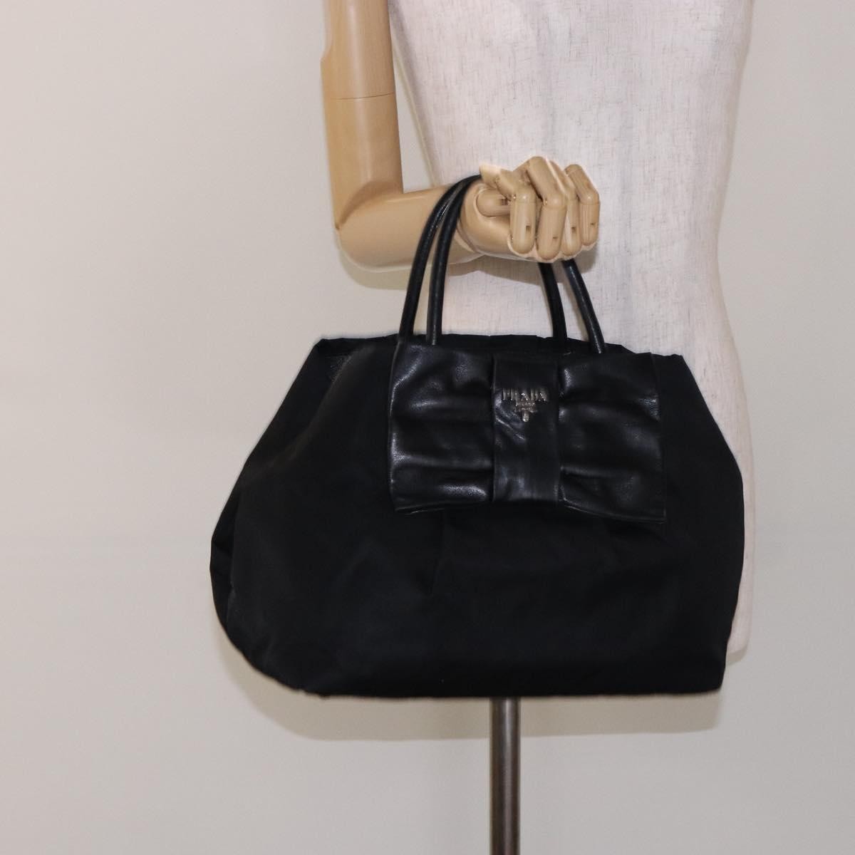 Prada Bow Tote Tessuto with Leather, BLACK, NYLON, Tote bag