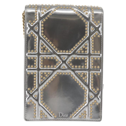 Christian Dior Ultra Matte Diorama Vertical Clutch on Chain Studded Leather, SILVER, PATENT_LEATHER, Clutche & pouche