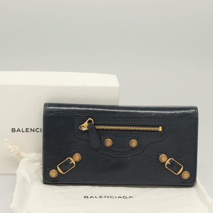 Balenciaga Giant Money Flap Wallet Leather, NAVY, LEATHER, Wallets