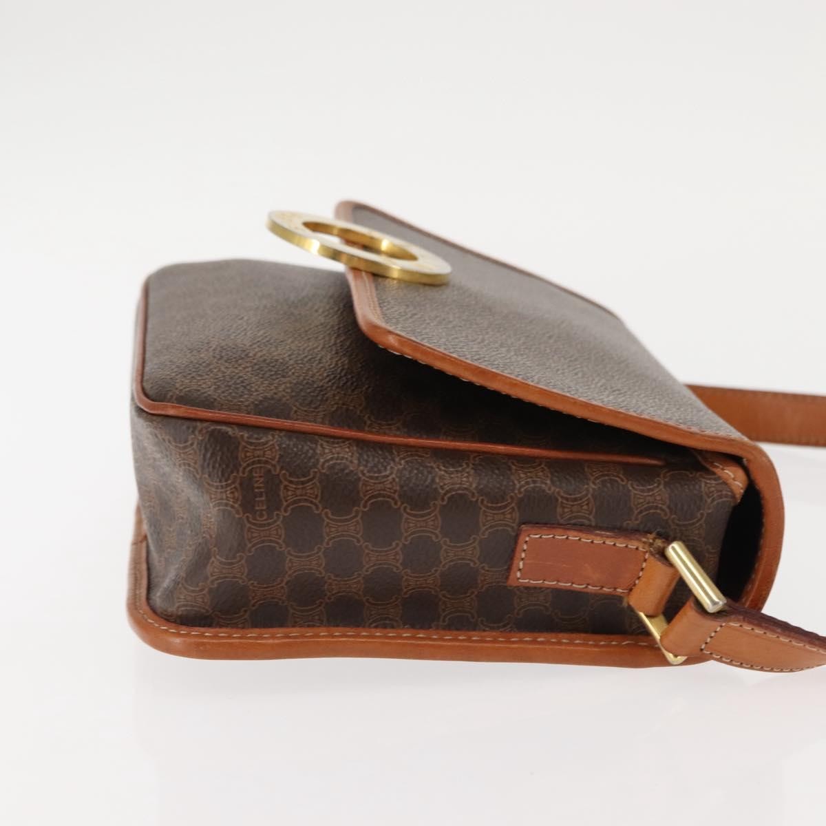 Celine Vintage Macadam Circle Logo Shoulder Bag Canvas and Leather, BROWN, CANVAS, Shoulder bag