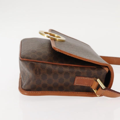 Celine Vintage Macadam Circle Logo Shoulder Bag Canvas and Leather, BROWN, CANVAS, Shoulder bag