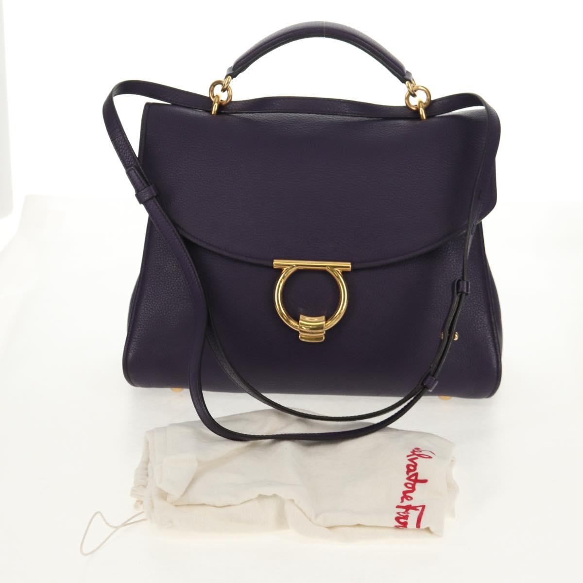 Salvatore Ferragamo Margot Satchel Leather, PURPLE, LEATHER, Handbag