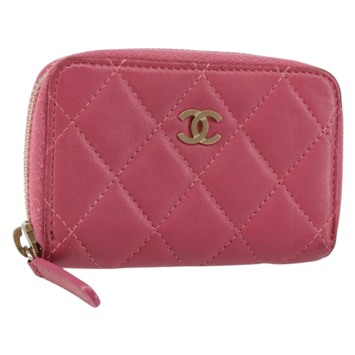 Chanel So Black CC Zip Coin Purse Quilted Lambskin, PINK, LEATHER, Wallets