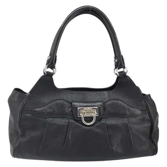 Salvatore Ferragamo Gancini handbag Leather, Black, Leather, Handbag