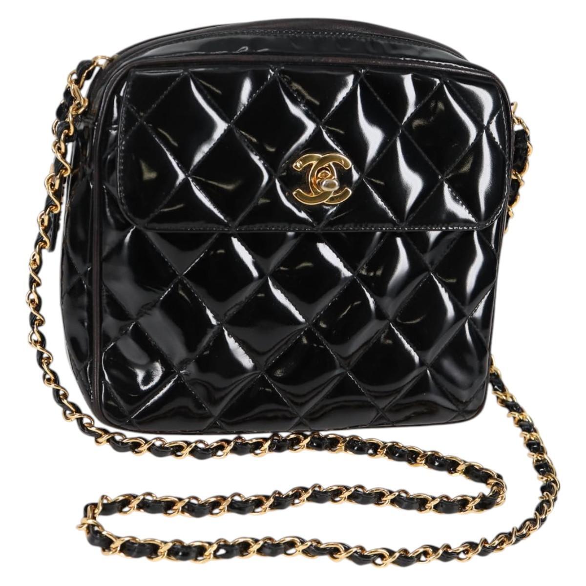 Chanel Vintage Square Front Pocket Camera Bag Quilted Patent, BLACK, PATENT_LEATHER, Crossbody bag