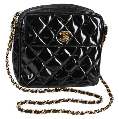 Chanel Vintage Square Front Pocket Camera Bag Quilted Patent, BLACK, PATENT_LEATHER, Crossbody bag