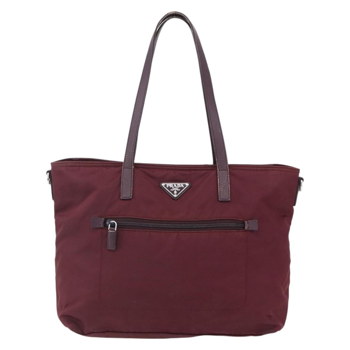 Prada Vintage Zip Tote Tessuto, BURGUNDY, NYLON, Tote bag