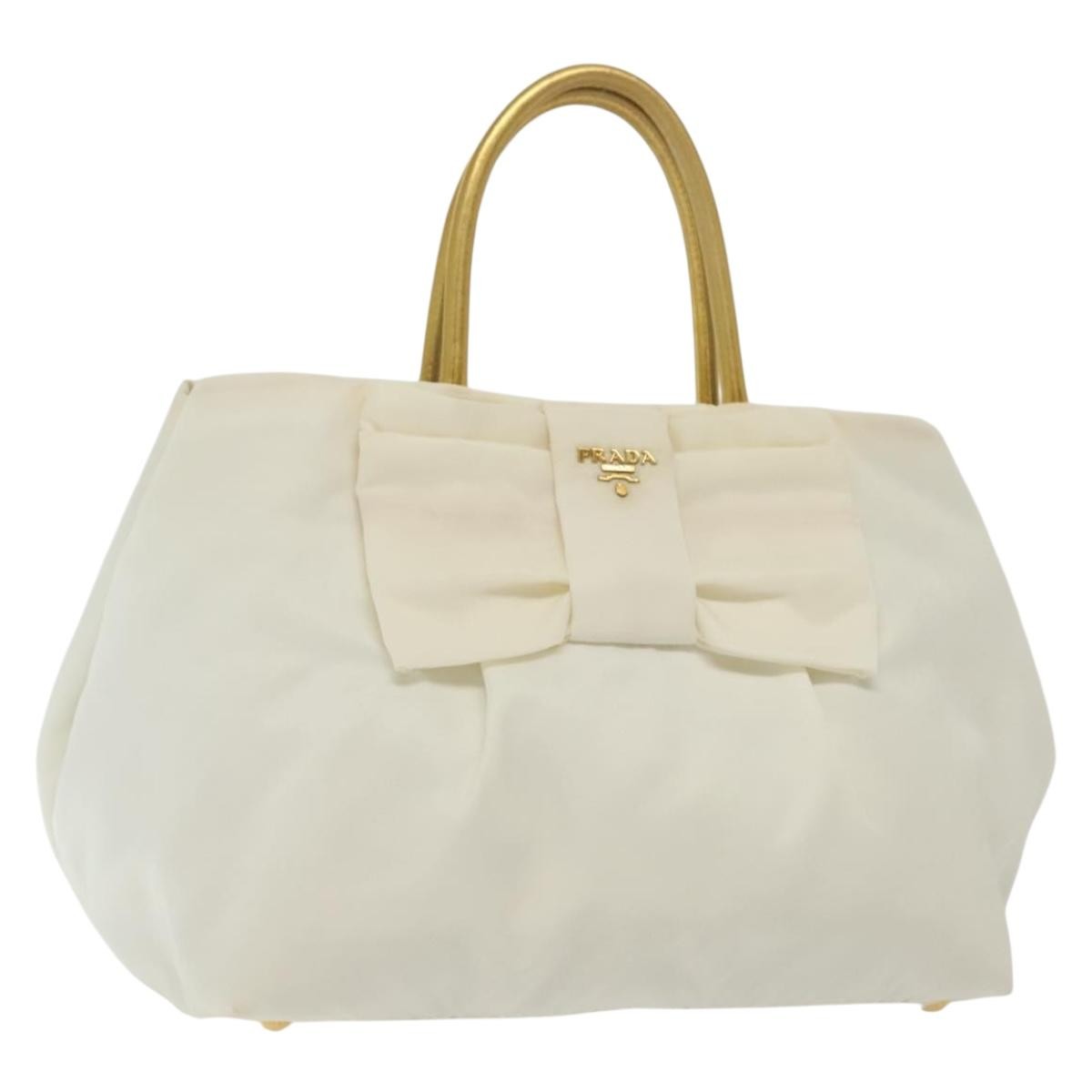 Prada Bow Tote Tessuto with Leather, WHITE, NYLON, Tote bag