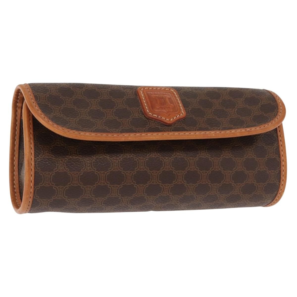 Celine Macadam Pochette Canvas and Leather, BROWN, CANVAS, Clutche & pouche