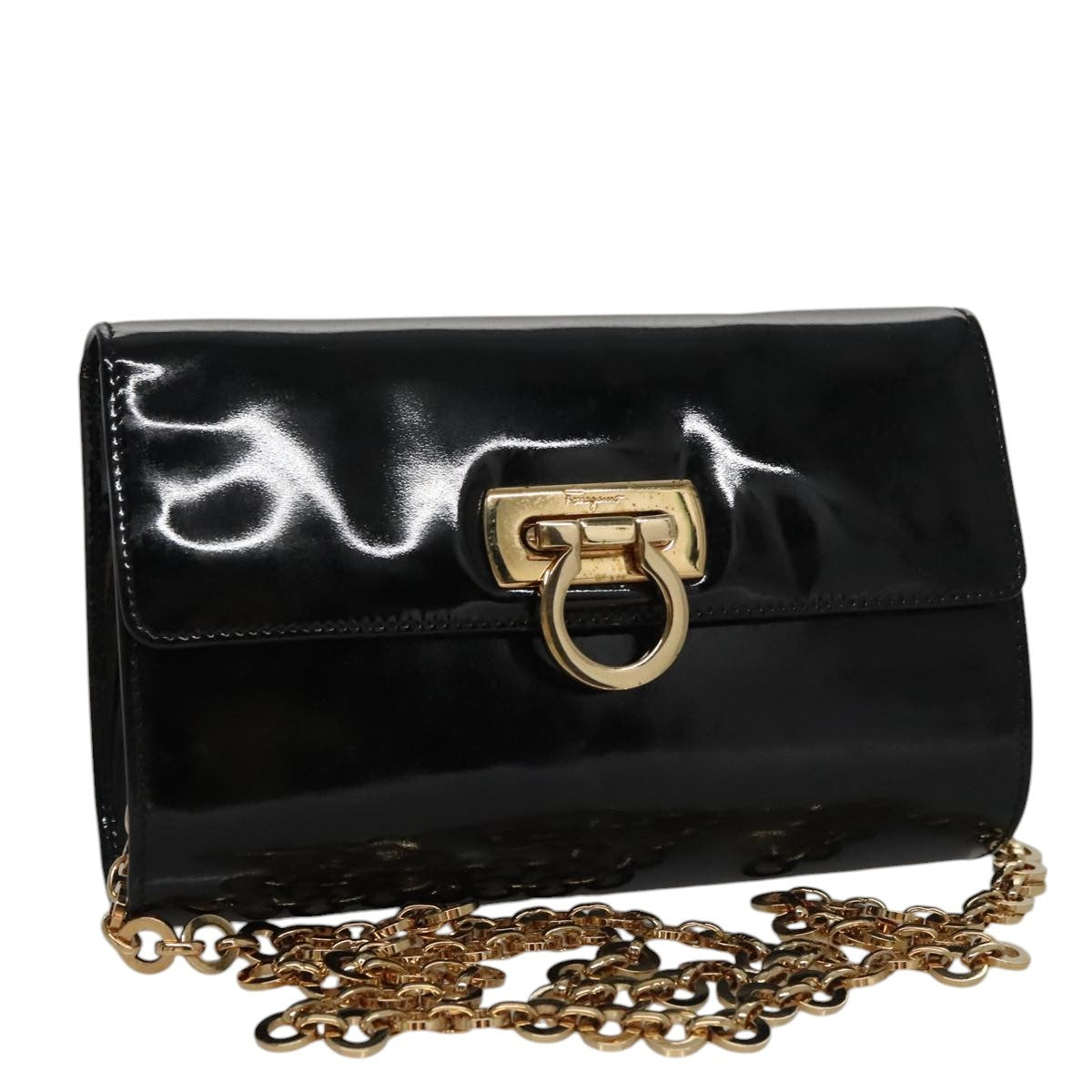 Salvatore Ferragamo Gancini Box Crossbody Bag Patent leather, BLACK, PATENT_LEATHER, Shoulder bag