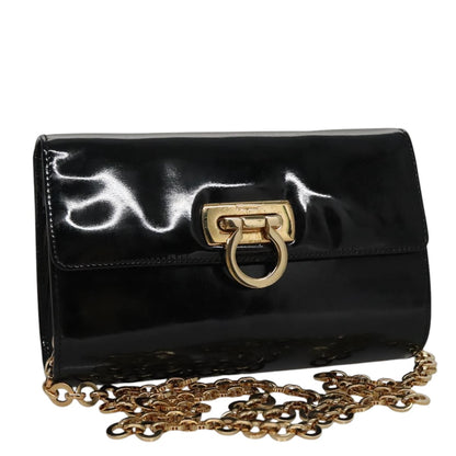 Salvatore Ferragamo Gancini Box Crossbody Bag Patent leather, BLACK, PATENT_LEATHER, Shoulder bag