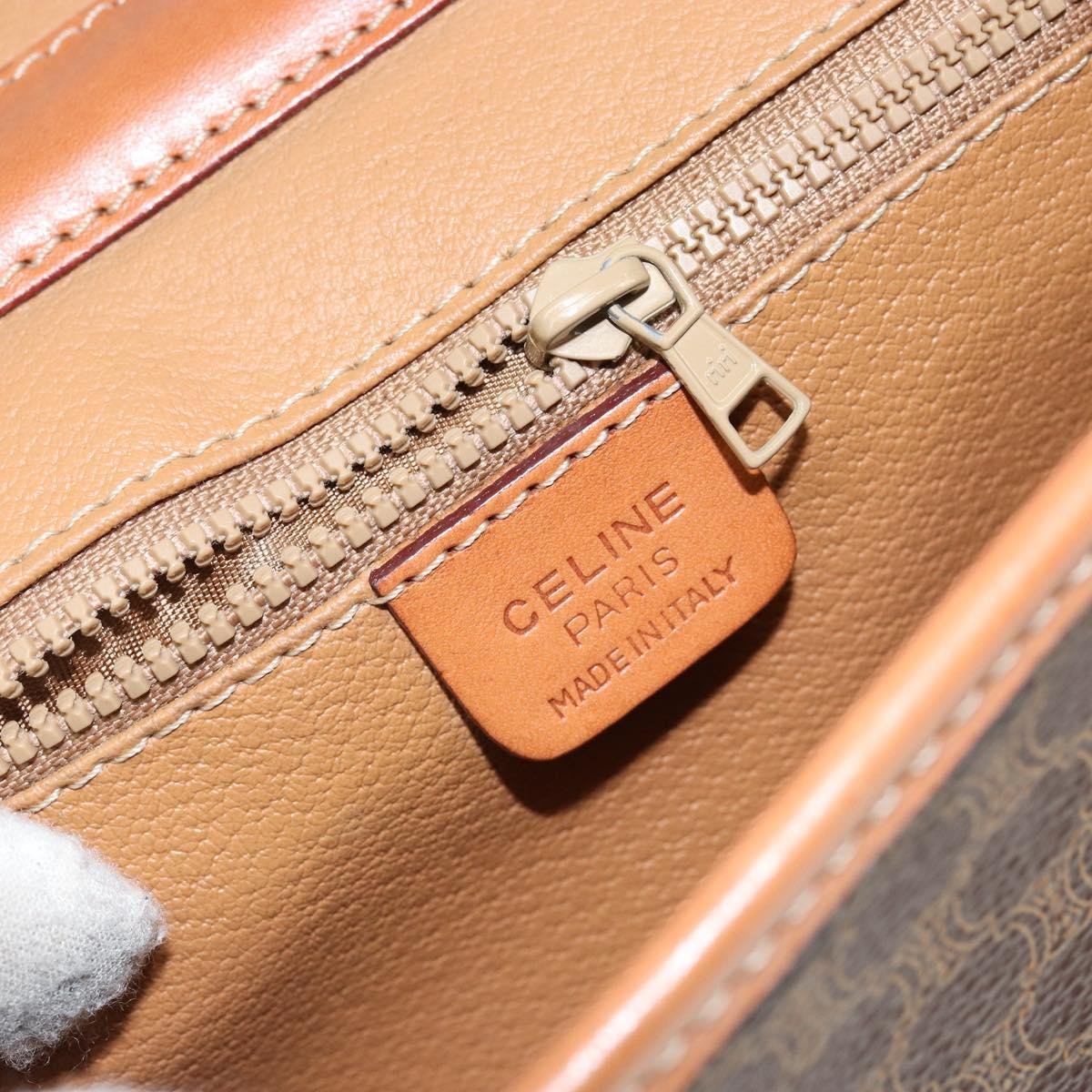 Celine Vintage Macadam Circle Logo Shoulder Bag Canvas and Leather, BROWN, CANVAS, Shoulder bag