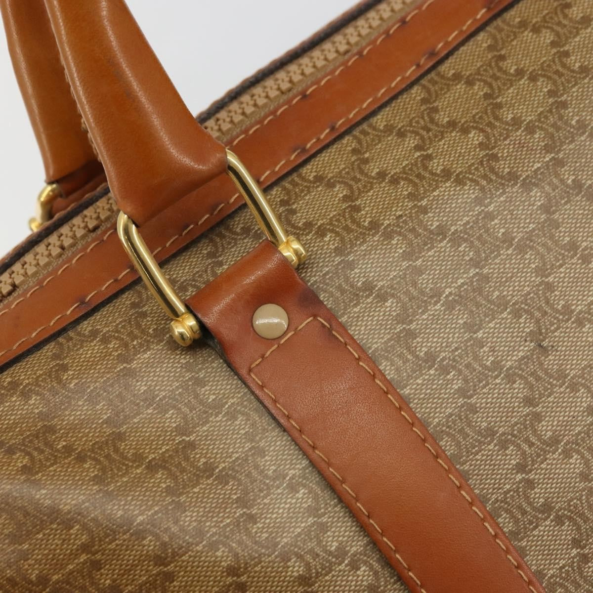 Celine Vintage Macadam Handbag Canvas and Leather, Beige, Canvas, Handbag