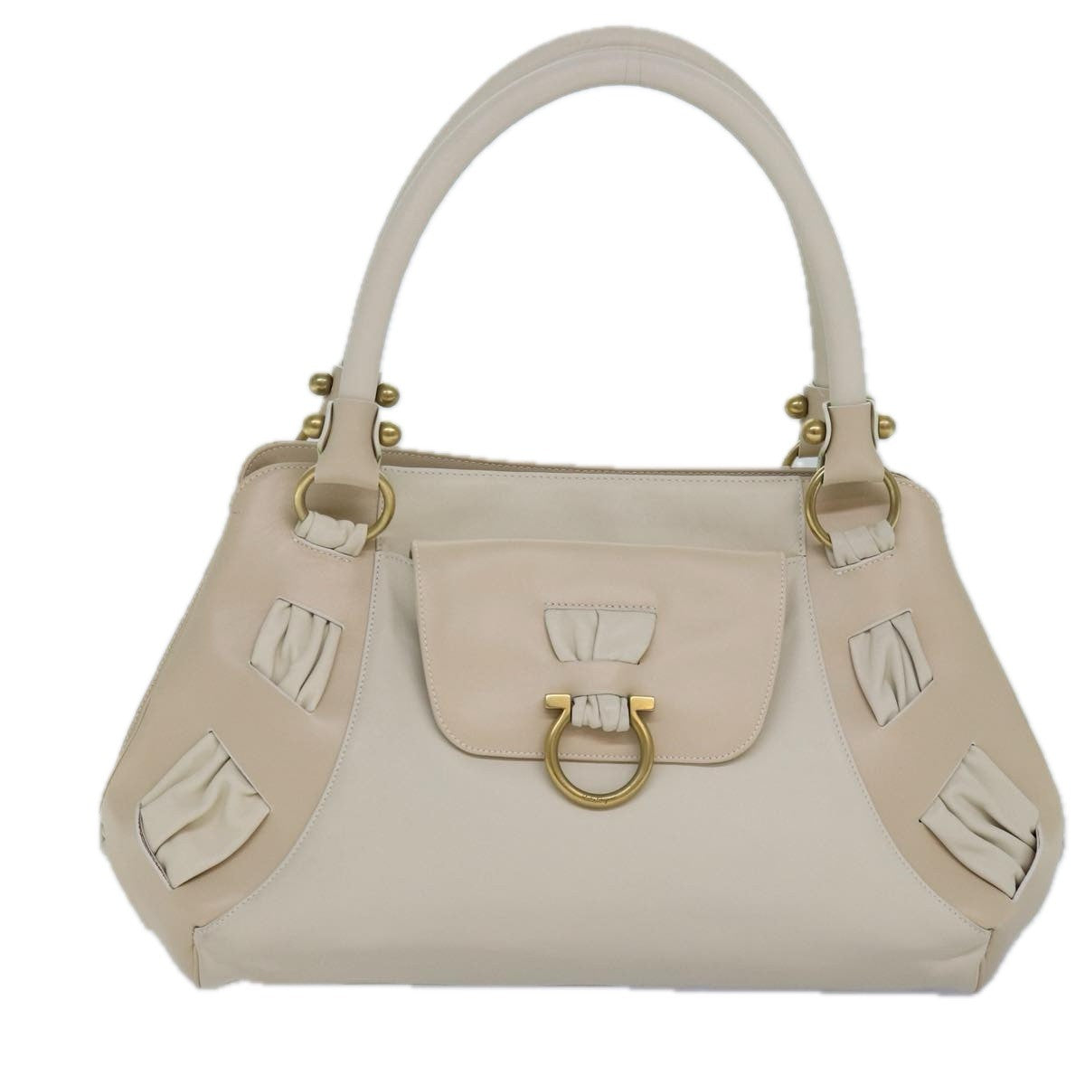Salvatore Ferragamo Gancini Shoulder Bag Leather, BEIGE, LEATHER, Shoulder bag