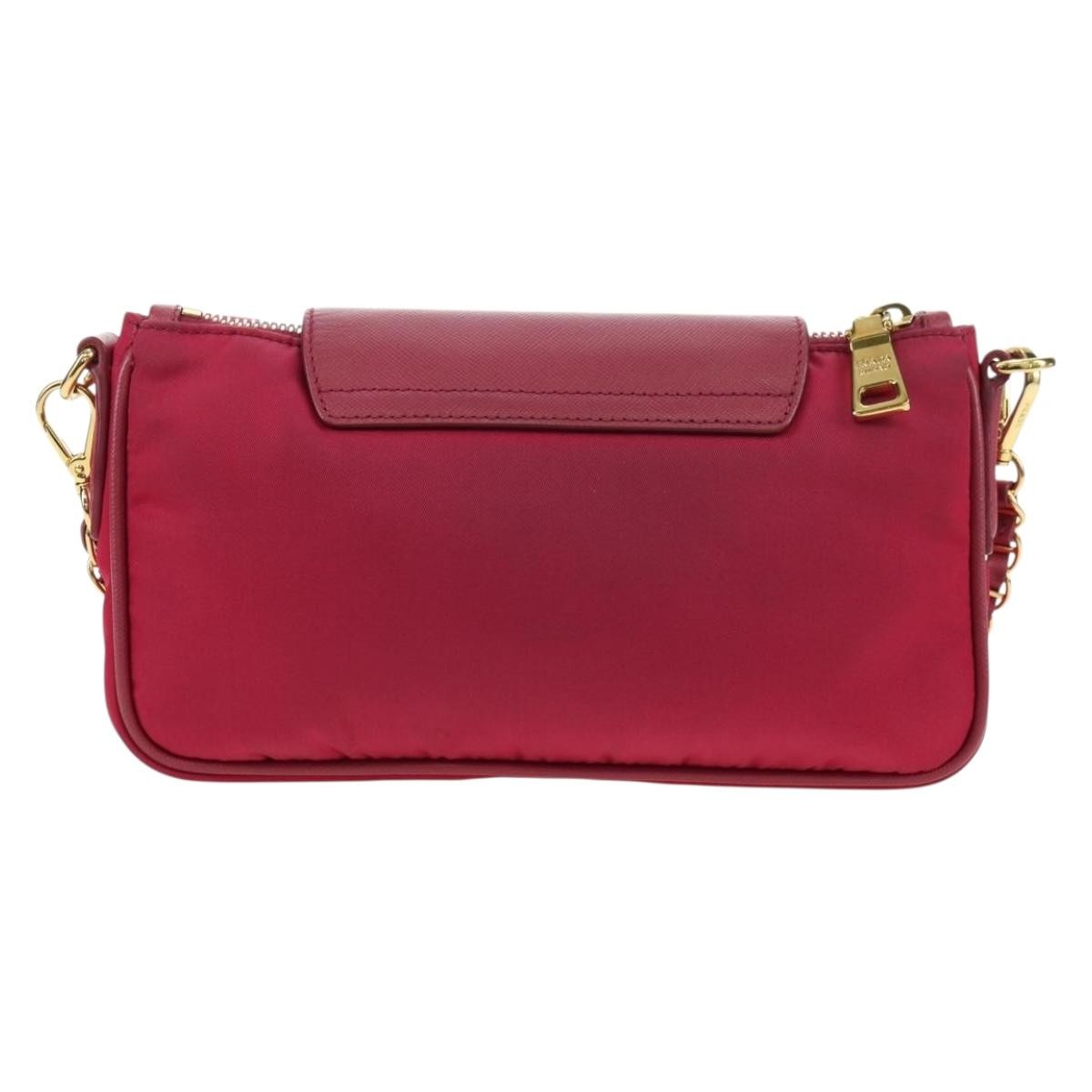 Prada Chain Crossbody Bag Tessuto and Saffiano Leather, Pink, Nylon, Shoulder Bag