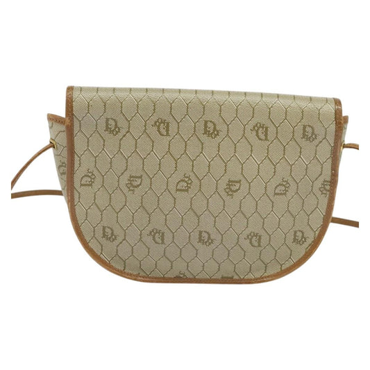 Christian Dior Vintage Honeycomb Flap Crossbody Bag Canvas and Leather, BEIGE, CANVAS, Crossbody bag