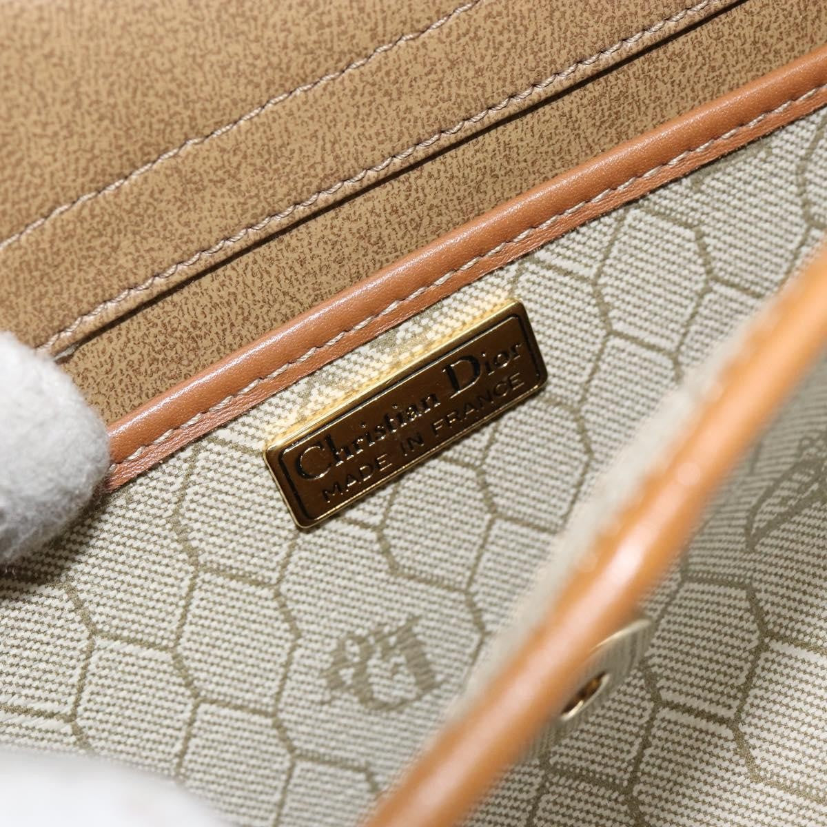 Christian Dior Vintage Honeycomb Flap Crossbody Bag Canvas and Leather, BEIGE, CANVAS, Shoulder bag