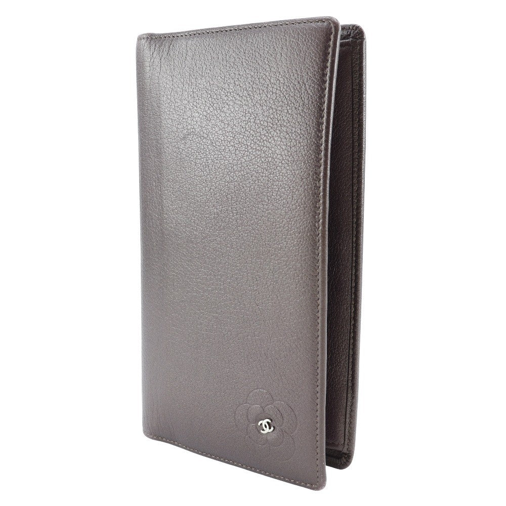 Chanel Camellia Bifold Card Case Leather, PURPLE, LEATHER, Wallets