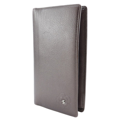 Chanel Camellia Bifold Card Case Leather, PURPLE, LEATHER, Wallets