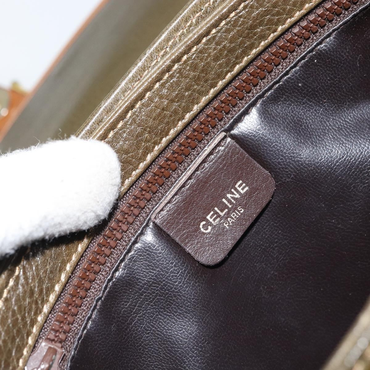 Celine Vintage Shoulder Bag Leather, KHAKI, LEATHER, Shoulder bag