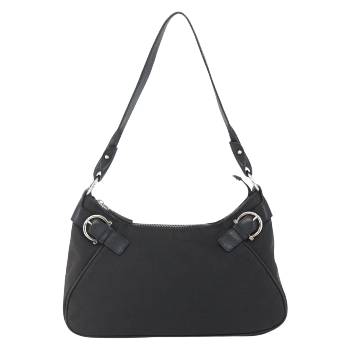 Salvatore Ferragamo Gancini Shoulder Bag Canvas, BLACK, CANVAS, Shoulder bag