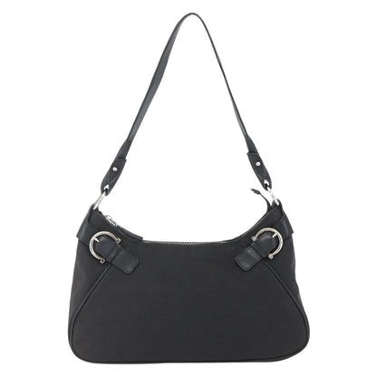 Salvatore Ferragamo Gancini Shoulder Bag Canvas, BLACK, CANVAS, Shoulder bag