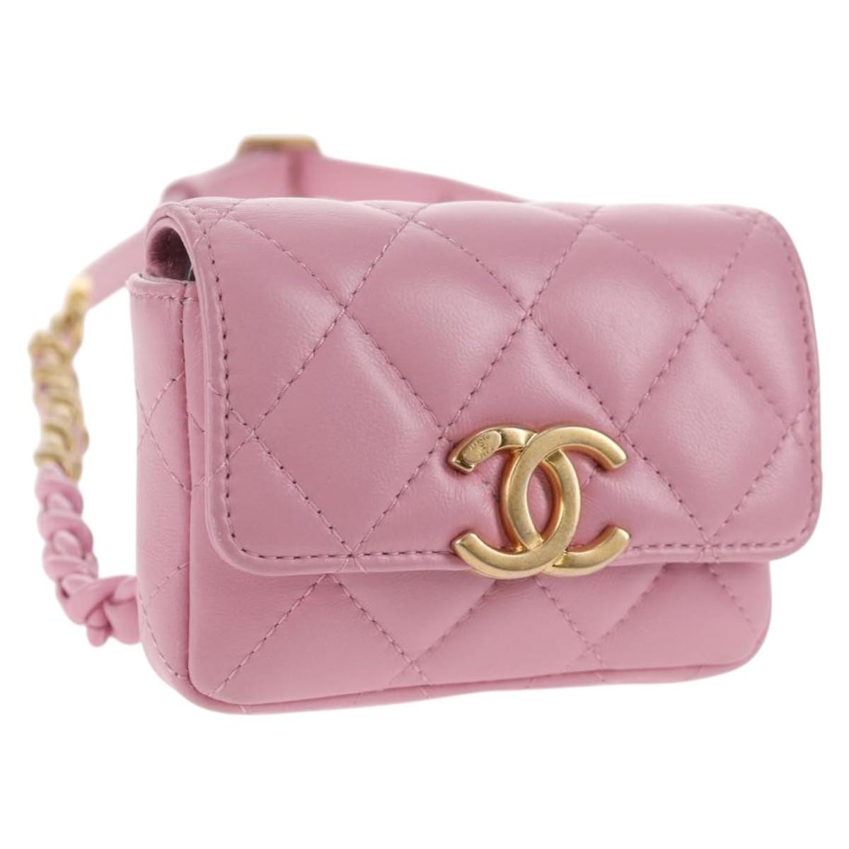 Chanel Flat CC Crossbody Bag Leather, PINK, LEATHER, Crossbody bag