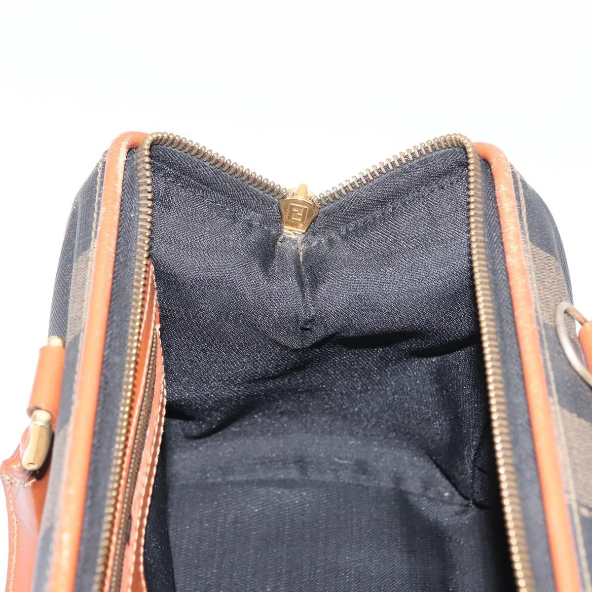 Fendi Vintage Pequin Convertible Boston Bag Coated Canvas, BROWN, CANVAS, Handbag