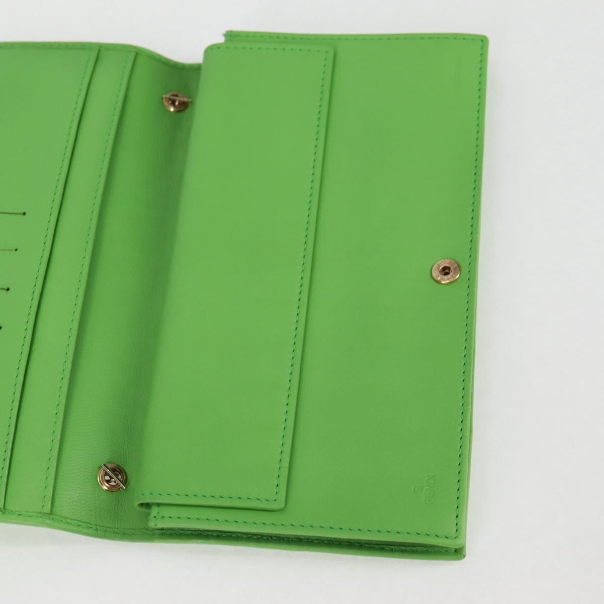 Fendi Wallet on Chain Logo Embossed Leather, GREEN, LEATHER, Wallets