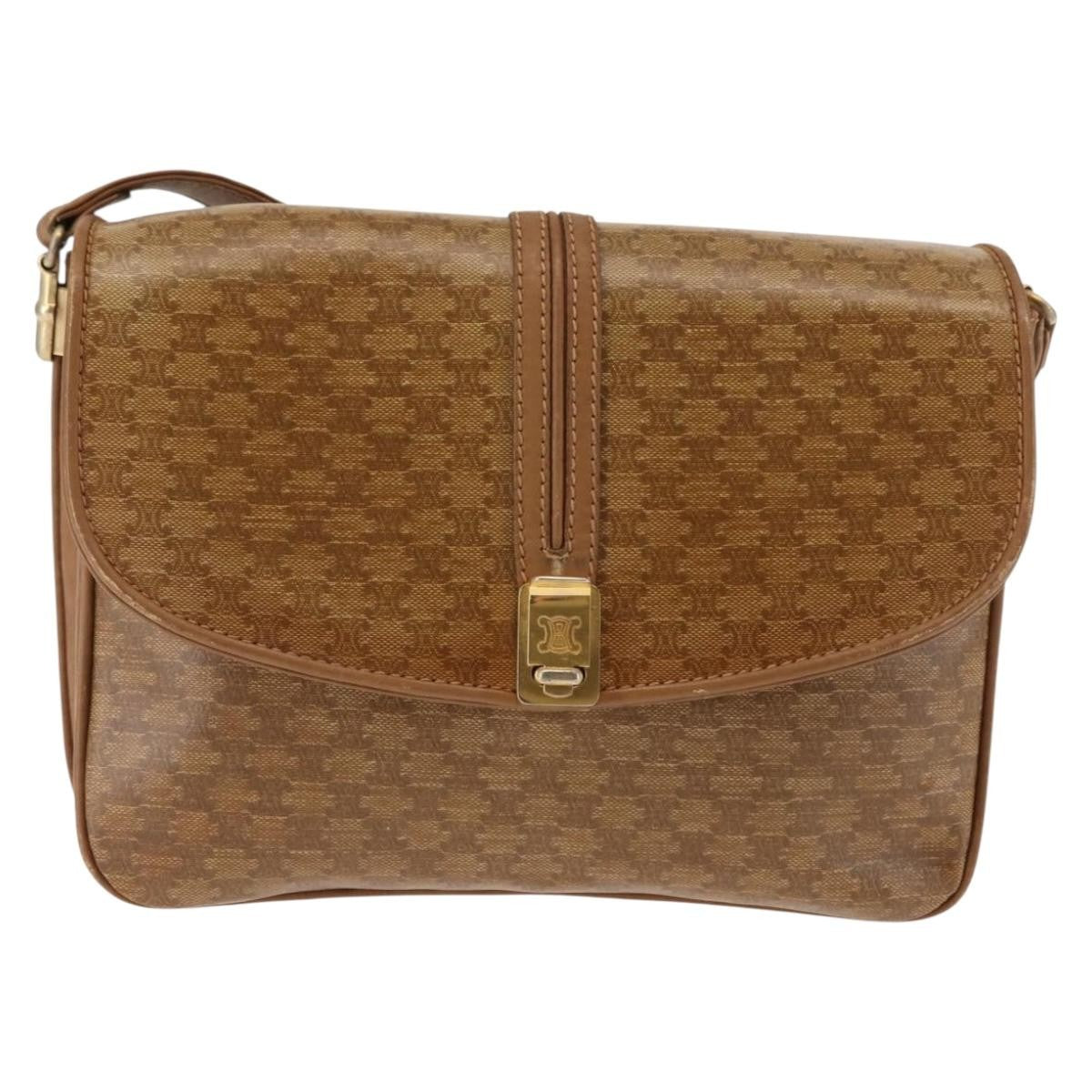 Celine Vintage Macadam Shoulder Bag Canvas and Leather, BEIGE, CANVAS, Shoulder bag