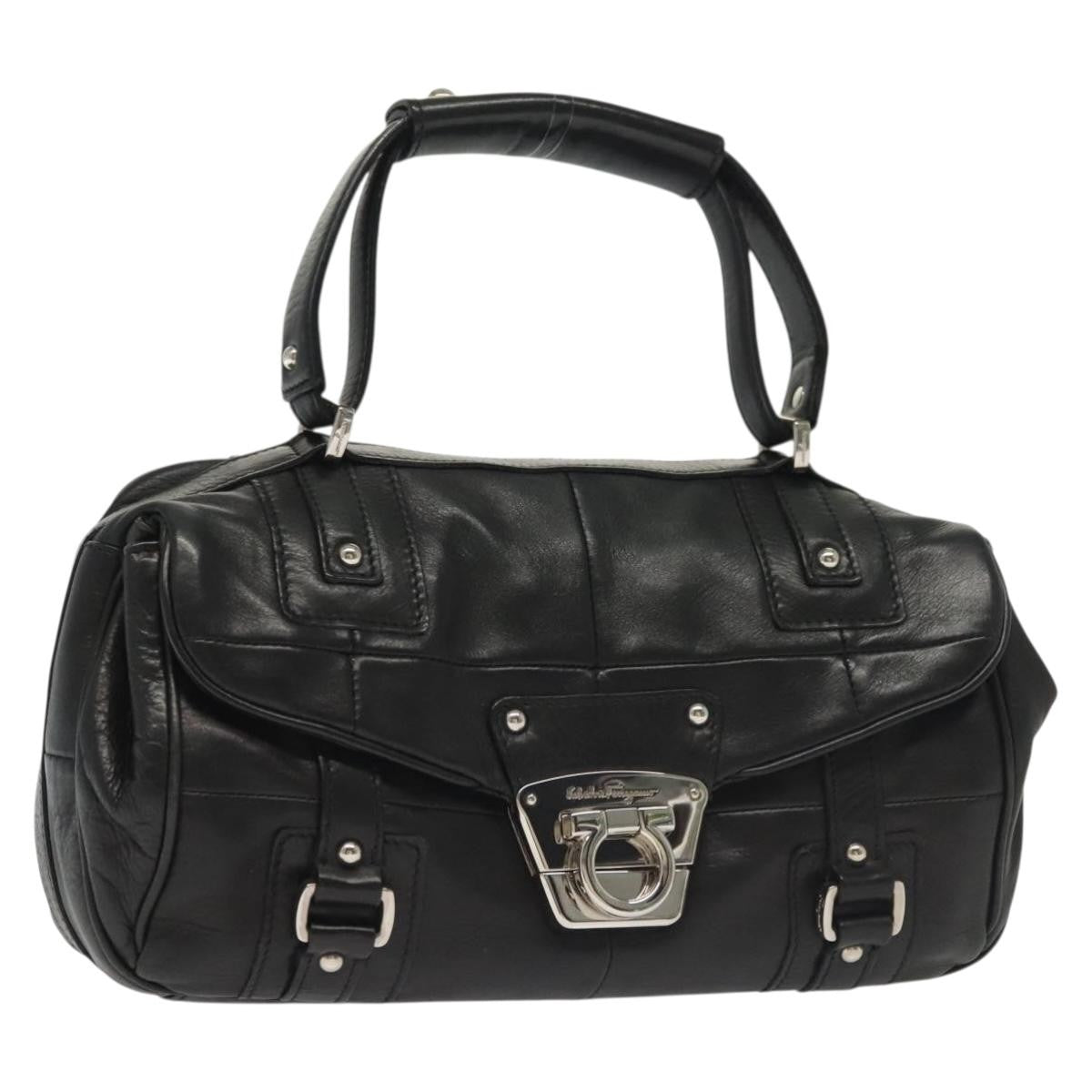 Salvatore Ferragamo Gancini handbag Leather, BLACK, LEATHER, Handbag
