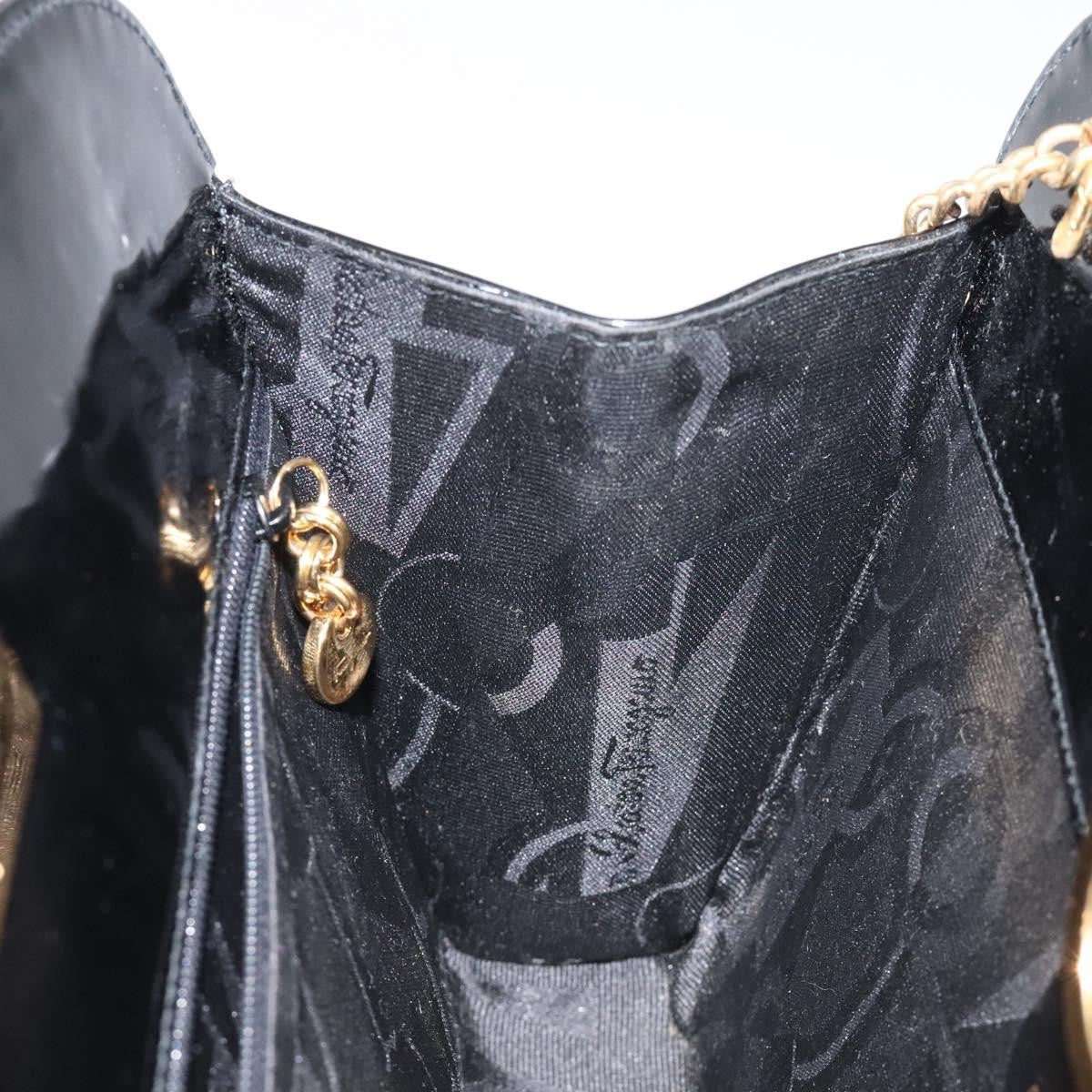 Salvatore Ferragamo Vintage Gancini Chain Shoulder Bag Leather, BLACK, PATENT_LEATHER, Shoulder bag