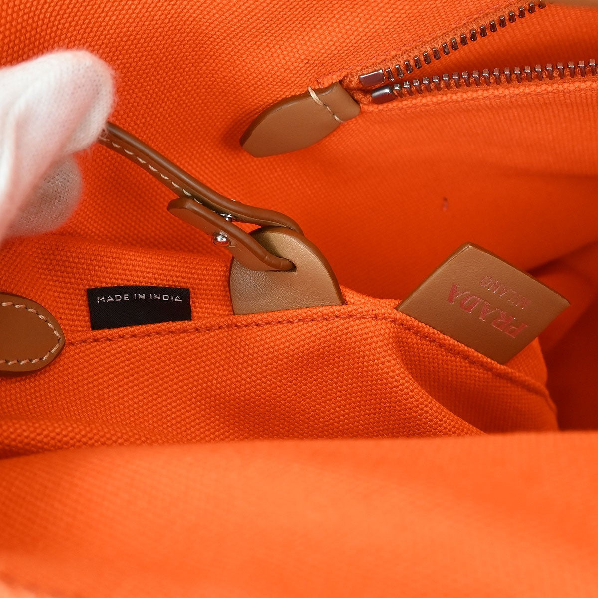 Prada Canapa Convertible Shopping Tote Canvas, ORANGE, CANVAS, Tote bag
