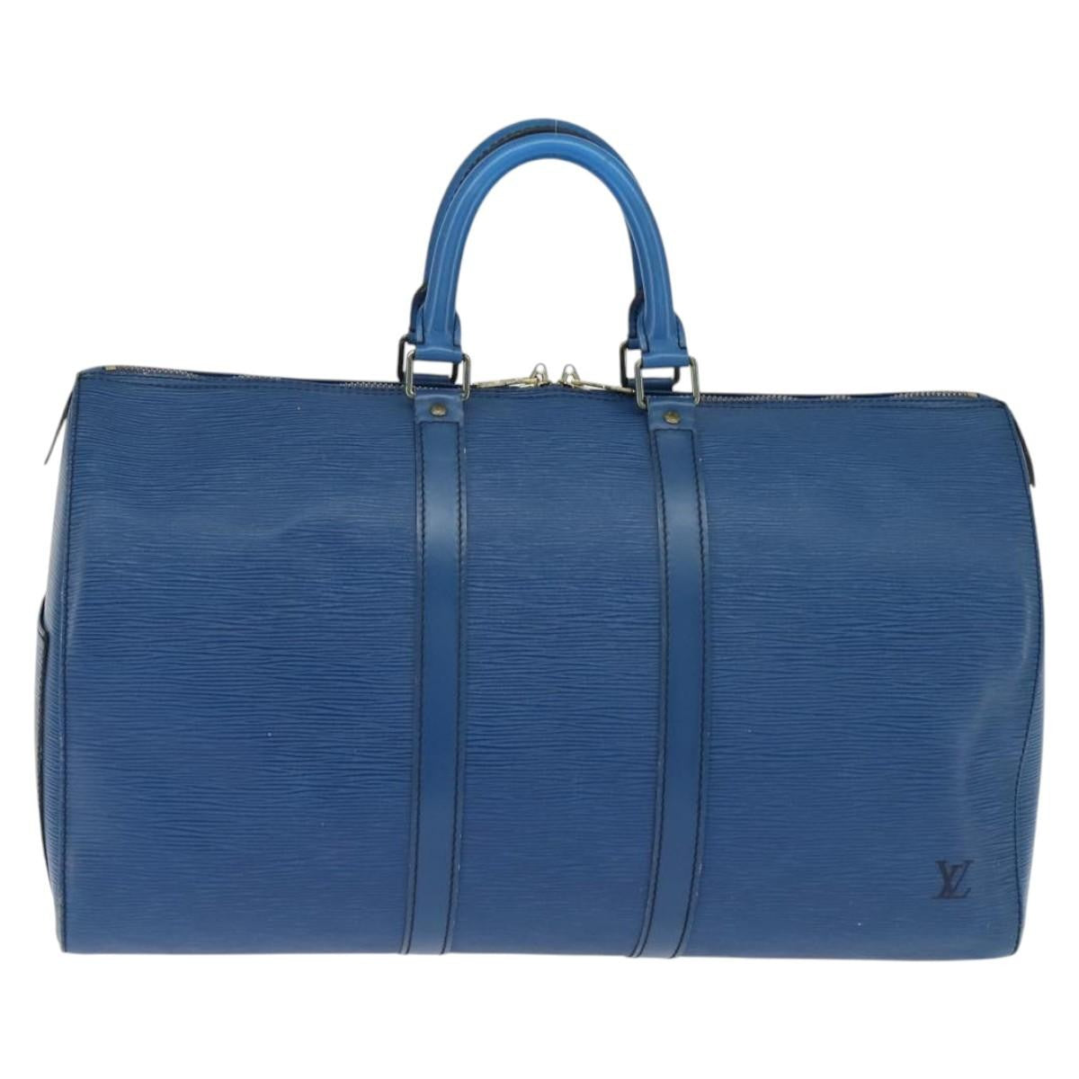 Louis Vuitton Keepall Bag Epi Leather, BLUE, LEATHER, Travel bag