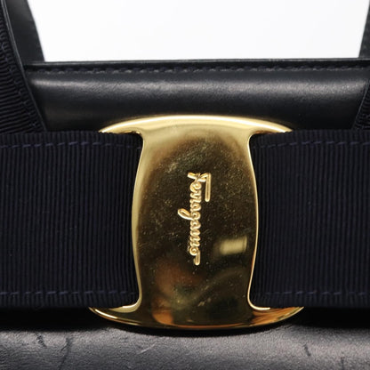 Salvatore Ferragamo Convertible Vara Bow Tote Leather, NAVY, LEATHER, Handbag