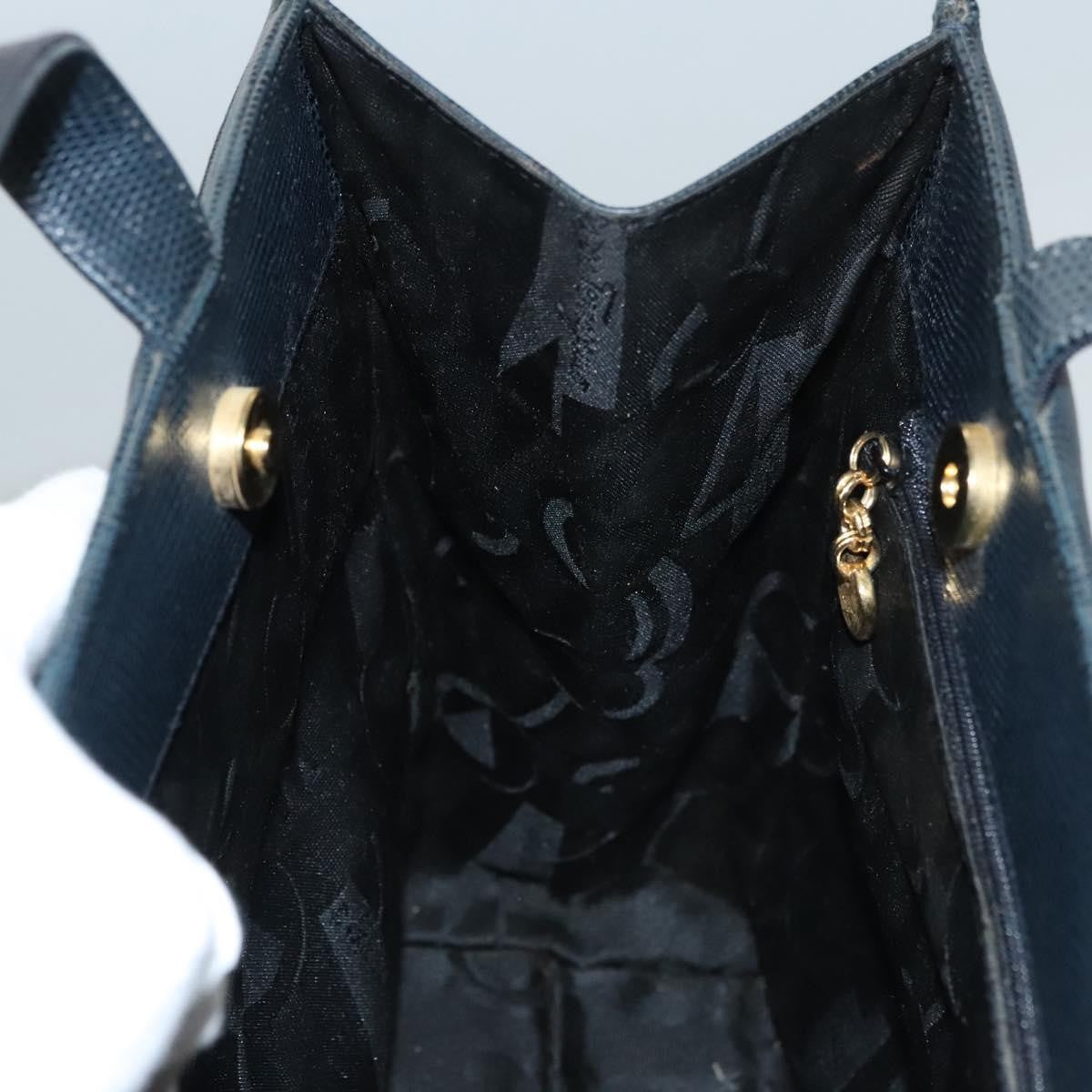 Salvatore Ferragamo Vintage Vara Bow Tote Lizard Embossed Leather, NAVY, LEATHER, Tote bag