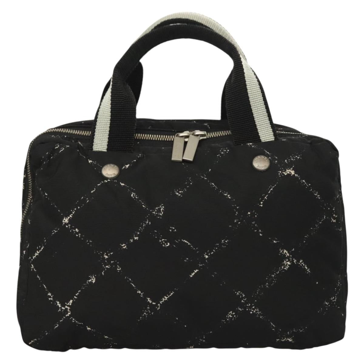 Chanel Travel Line Boston Bag Printed Nylon, BLACK, NYLON, Travel bag